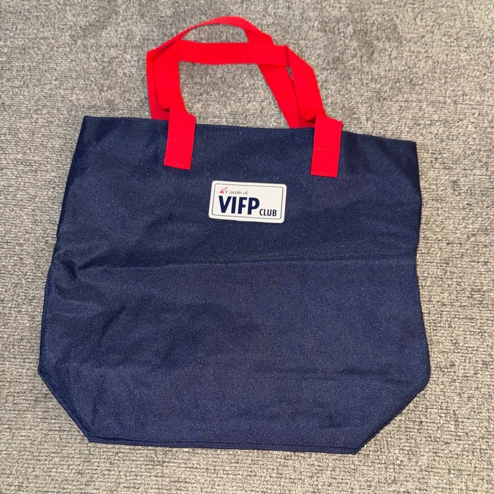 Carnival Navy Tote Bag with Red Handles